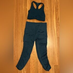 Fabletics Dark Teal Leggings and Sports Bra Set